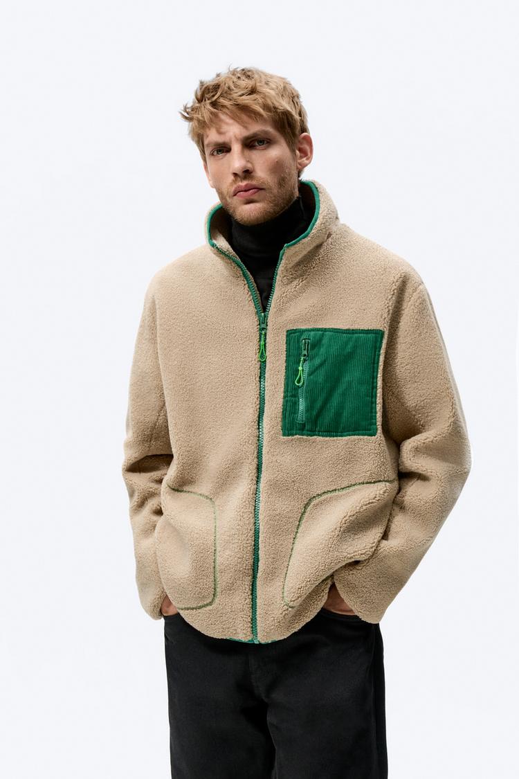 FLEECE JACKET WITH DENIM taupe brown ZARA Canada